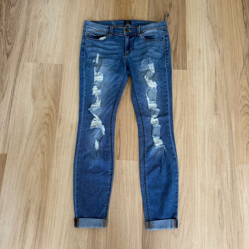 Spj Distressed Ripped Medium Wash Ankle Cuffed Skinny Jeans